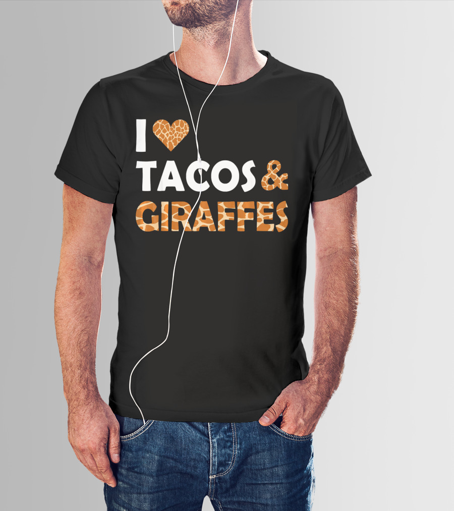 I Love Tacos And Giraffes Giraffe Print Heart T-Shirt