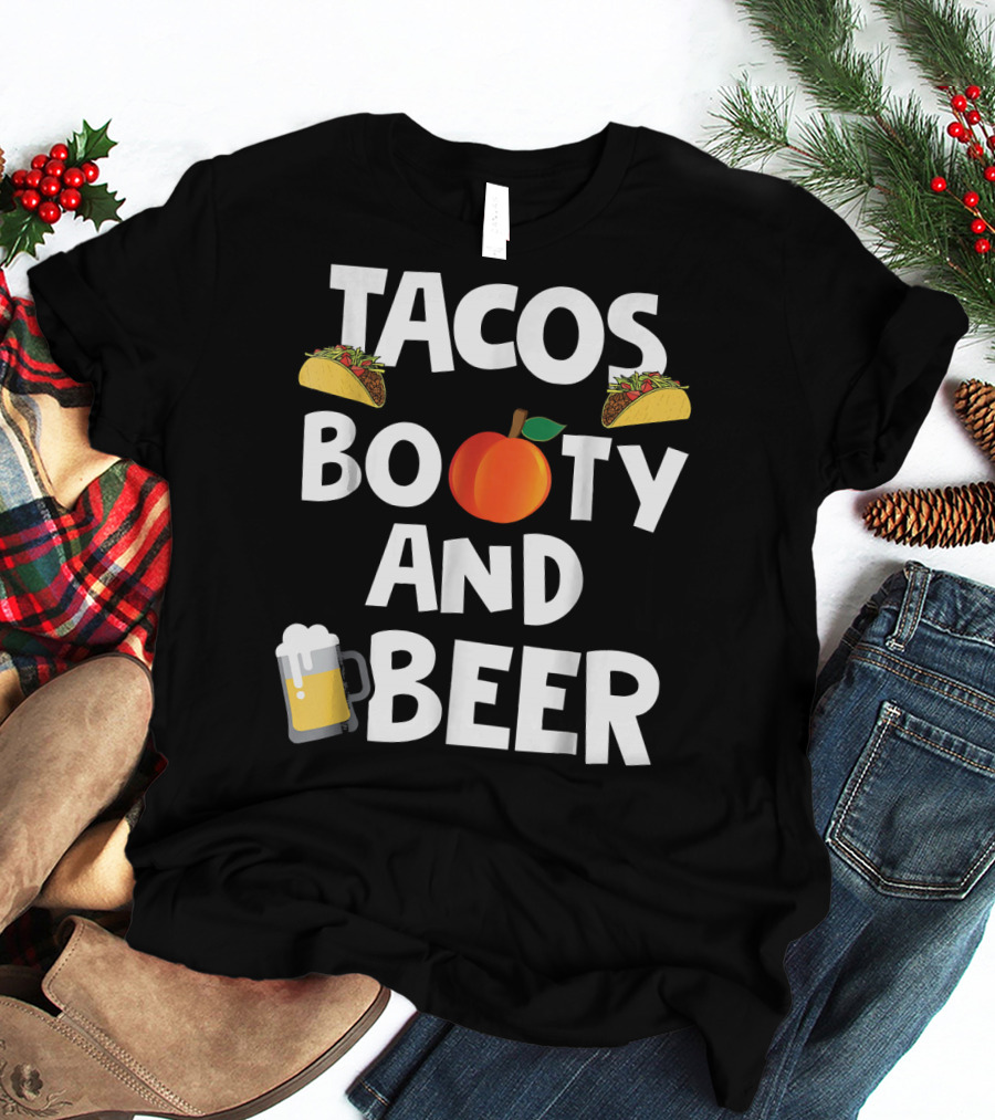 Mens Funny Tacos Peach Booty And Beer With Emoji Graphics T-Shirt