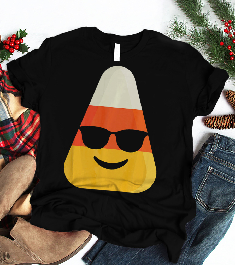 Candy Corn Emoji With Sunglasses Cool Shades T-Shirt