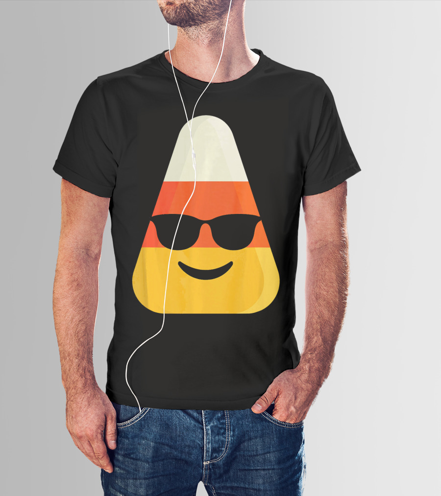 Candy Corn Emoji With Sunglasses Cool Shades T-Shirt