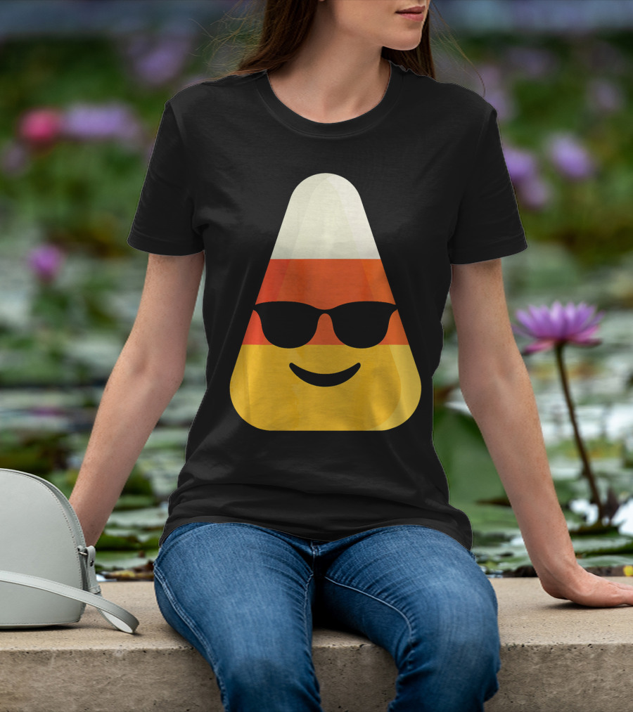 Candy Corn Emoji With Sunglasses Cool Shades T-Shirt