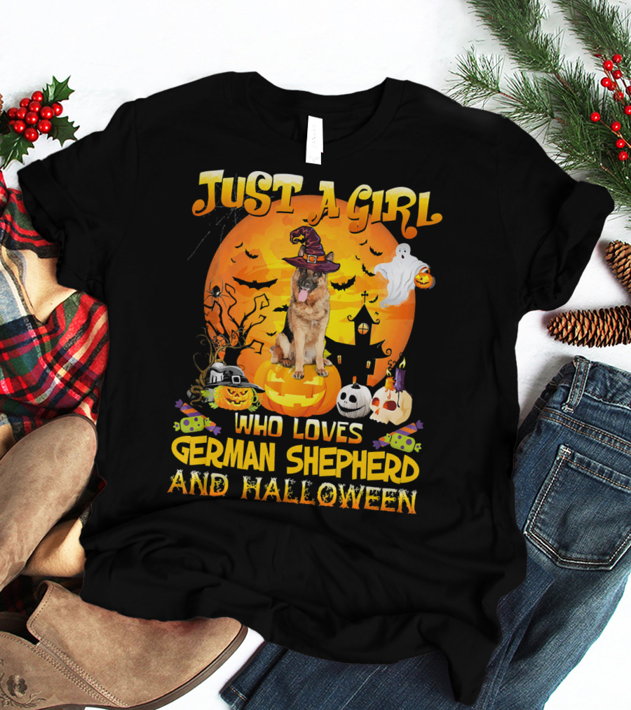Just A Girl Who Loves German Shepherd And Halloween T-Shirt