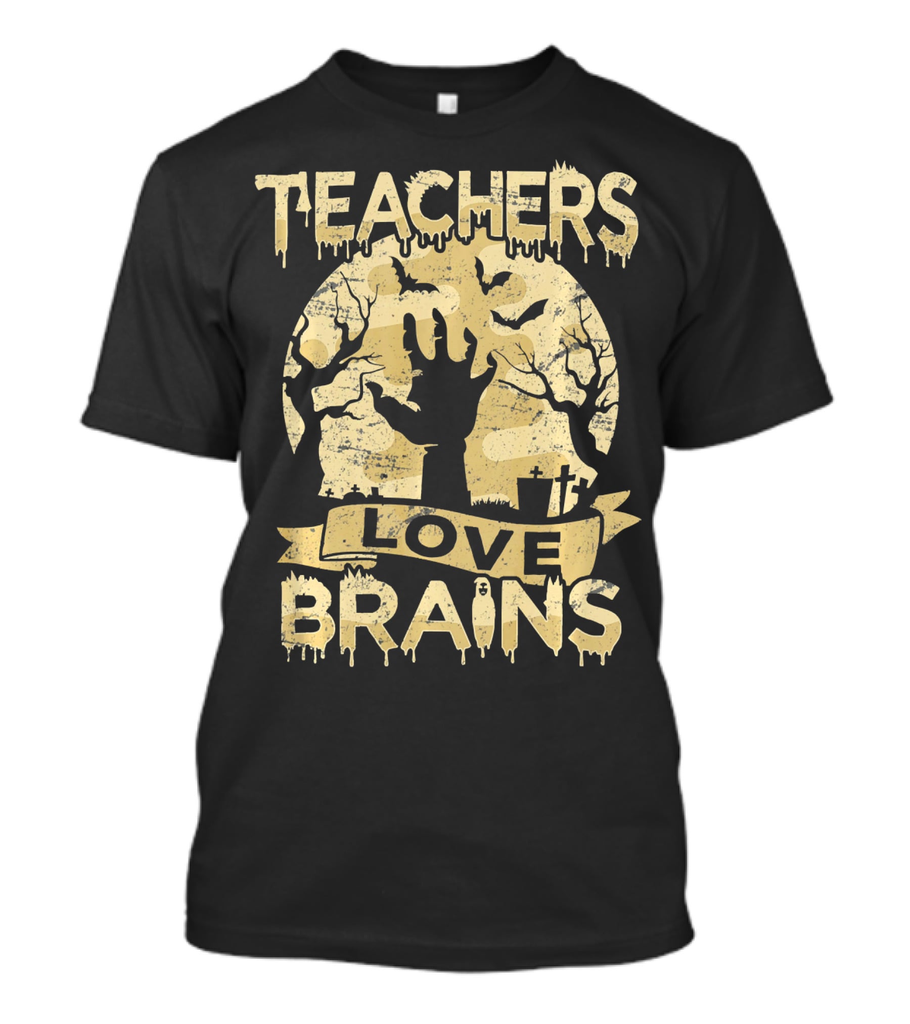 Teachers Love Brains Halloween Zombie Graveyard T-Shirt