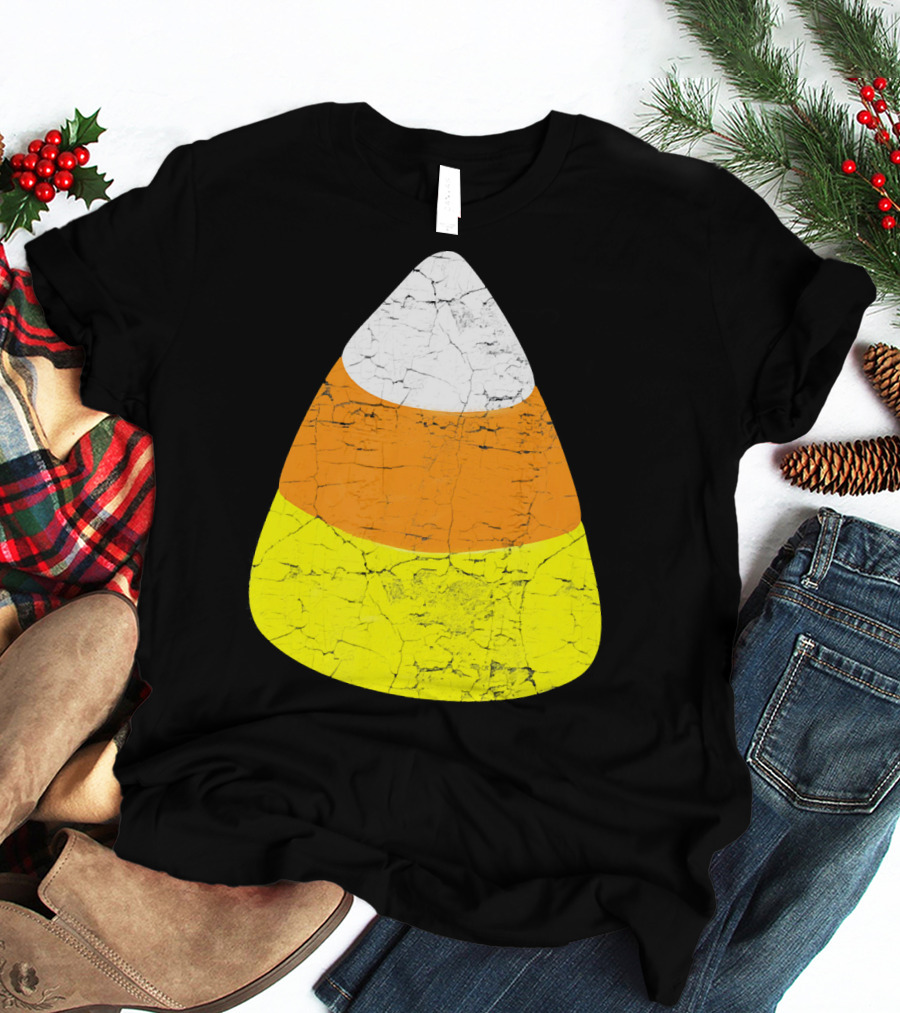 Halloween Candy Corn Vintage Crackle Texture T-Shirt