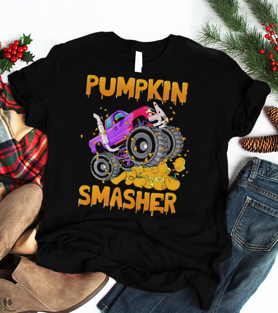Pumpkin Smasher Halloween Monster Truck T-Shirt
