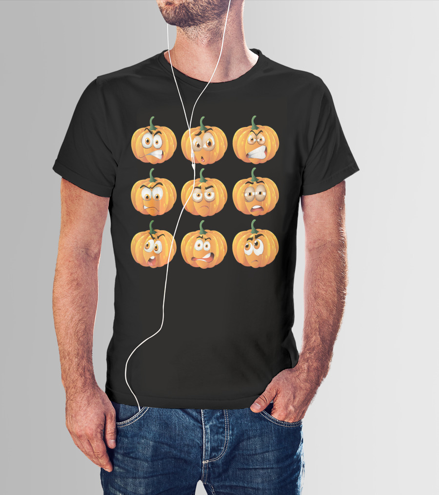 Pumpkin Emoji Faces Expressions Grid T-Shirt