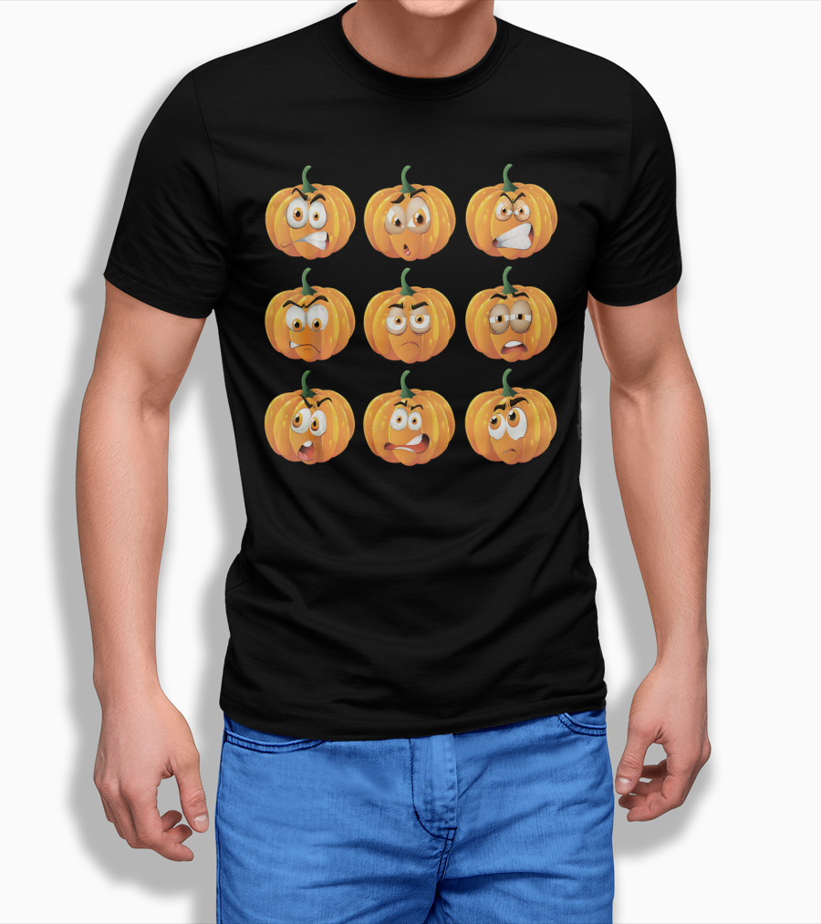 Pumpkin Emoji Faces Expressions Grid T-Shirt