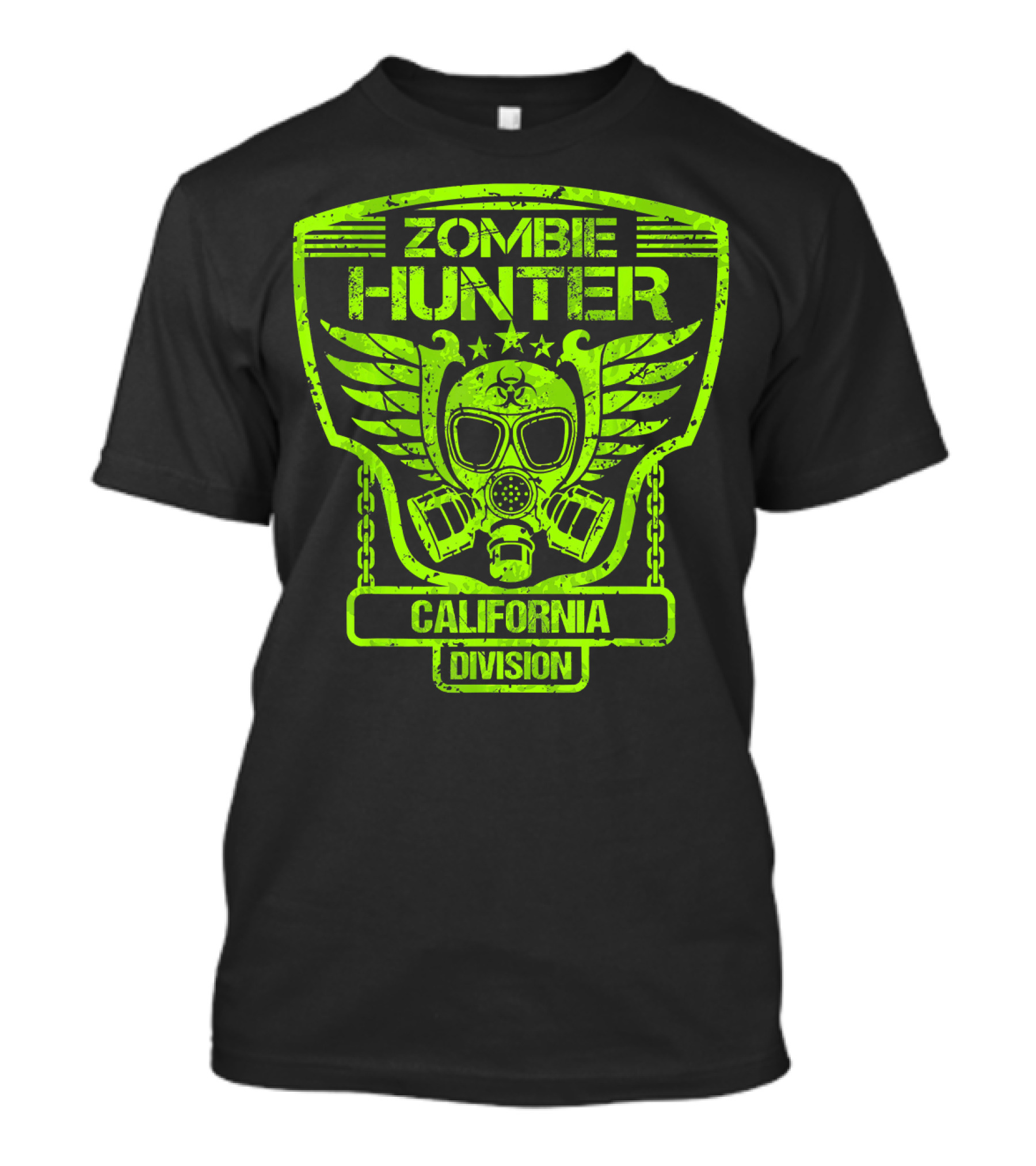 Zombie Hunter California Division Gas Mask Wings Emblem T-Shirt