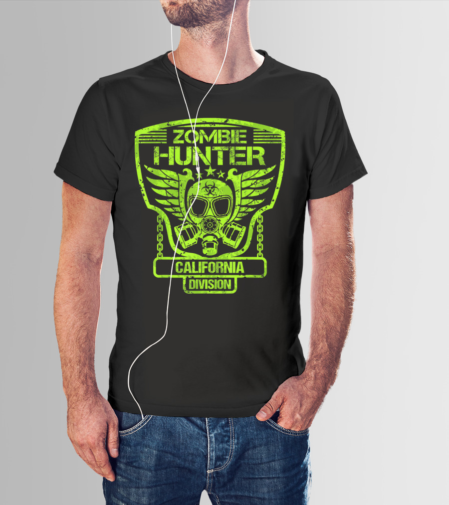 Zombie Hunter California Division Gas Mask Wings Emblem T-Shirt