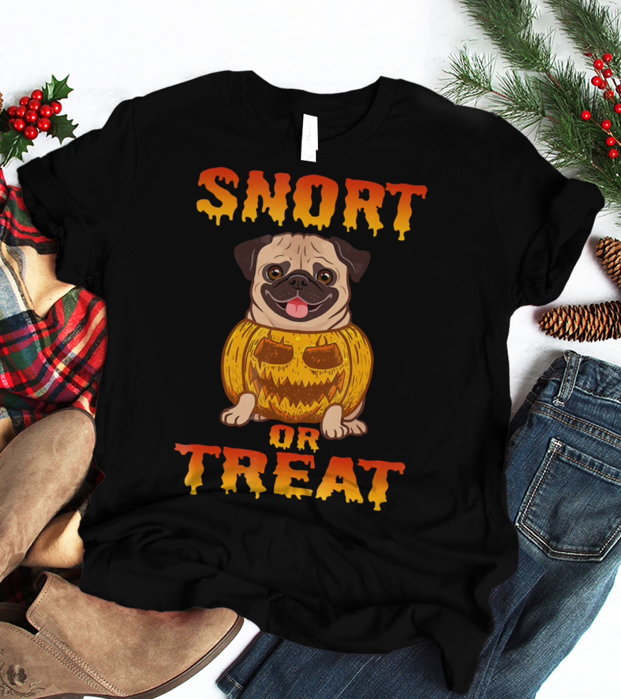 Snort Or Treat Funny Pug Pumpkin Halloween T-Shirt