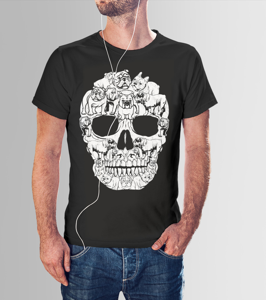 English Bulldog Dog Skull Halloween T-Shirt