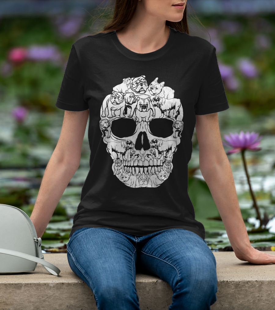 English Bulldog Dog Skull Halloween T-Shirt