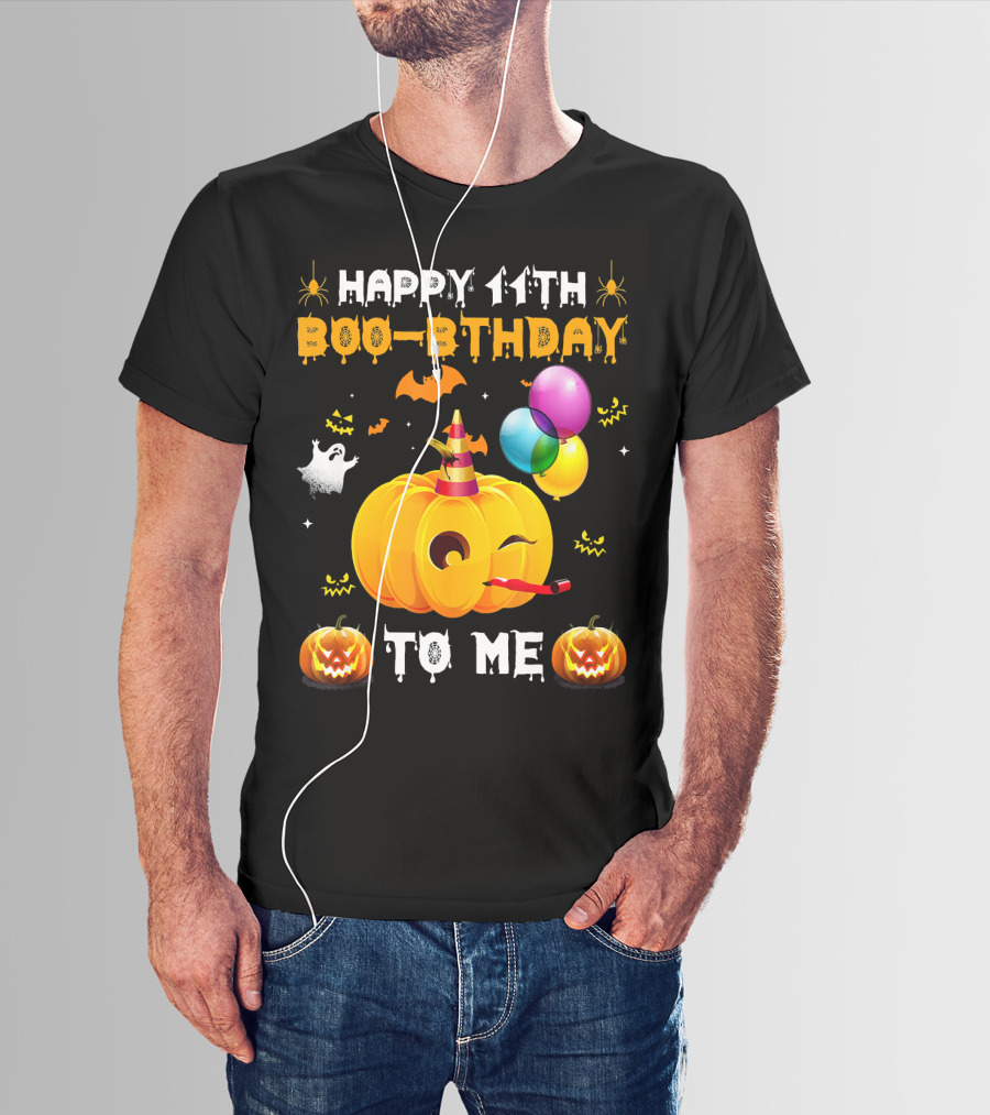 Happy 11th Boo-Pthday To Me Halloween Pumpkin And Balloons T-Shirt