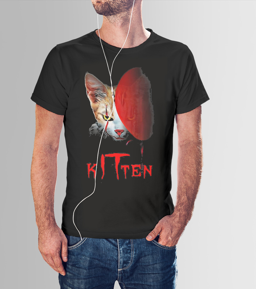 Kitten Cat Halloween Clown Red Balloon Horror T-Shirt