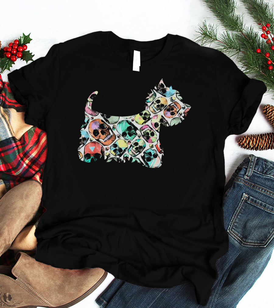 Zombie Westie Multicolored Skulls T-Shirt
