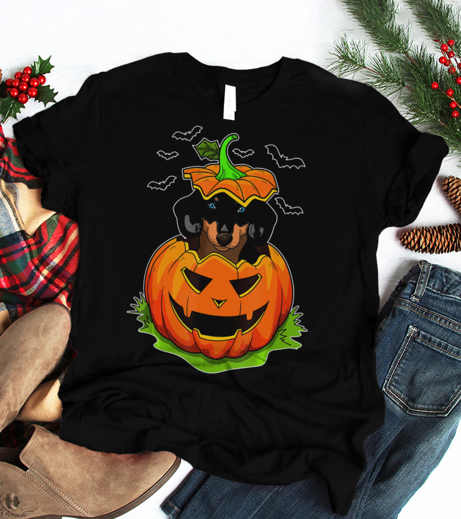 Halloween Dachshund Dog Lovers Pumpkin Grunge T-Shirt