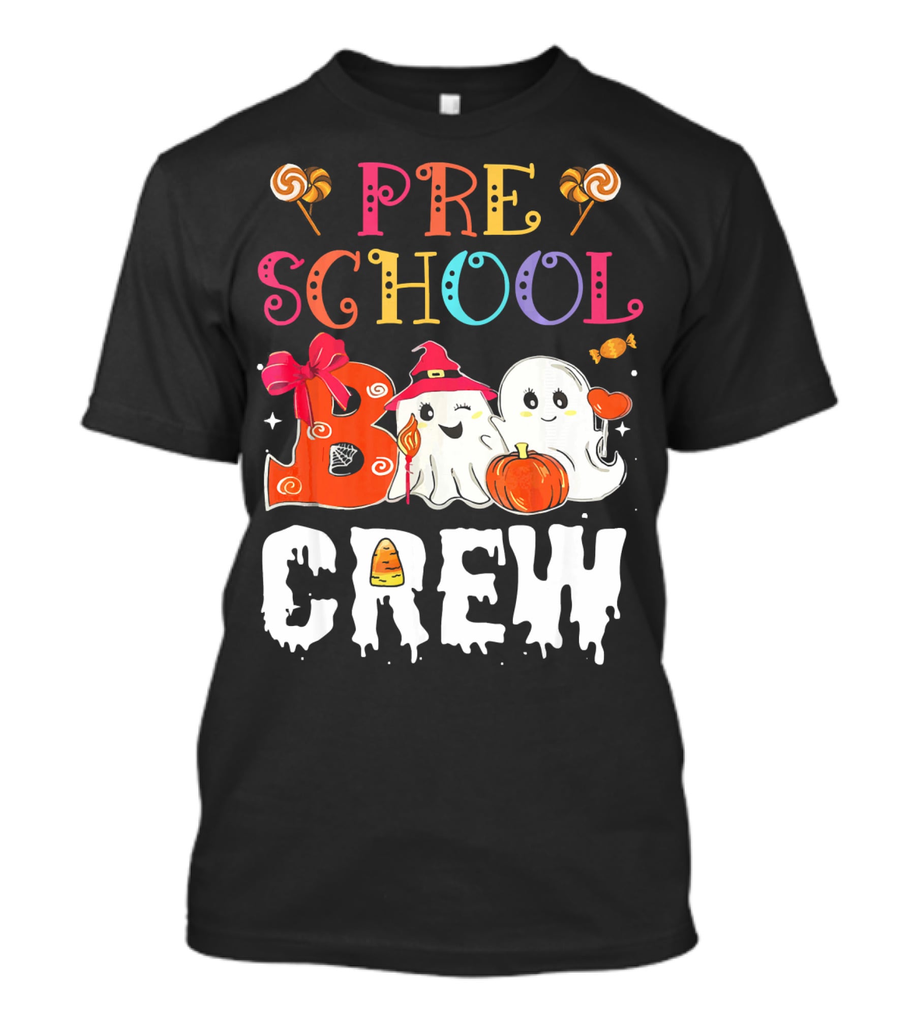 Preschool Boo Crew Halloween Ghosts With Candy Pumpkins T-Shirt