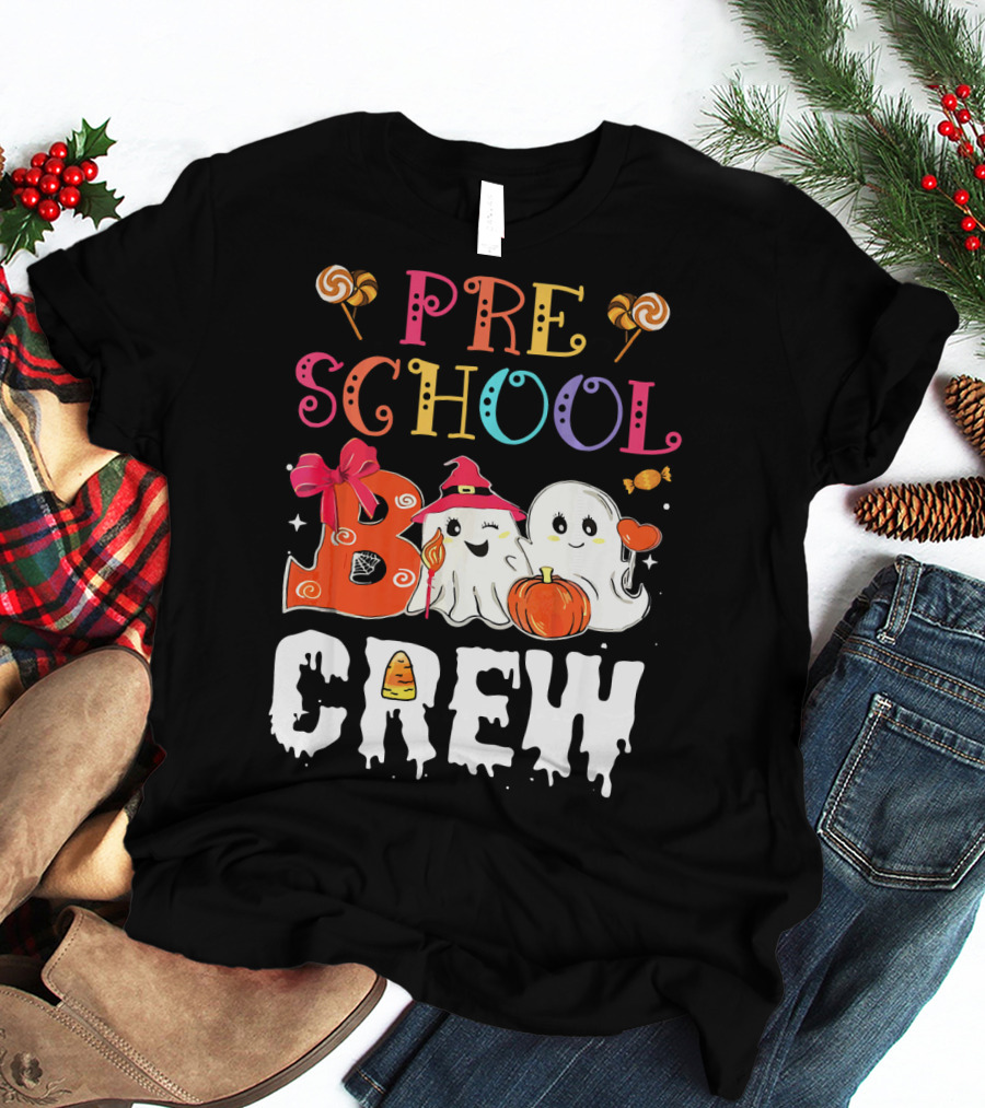 Preschool Boo Crew Halloween Ghosts With Candy Pumpkins T-Shirt