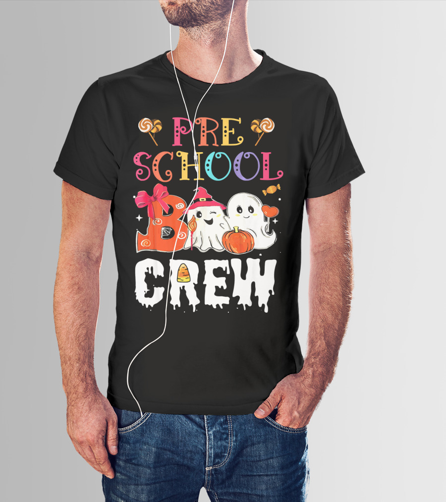Preschool Boo Crew Halloween Ghosts With Candy Pumpkins T-Shirt