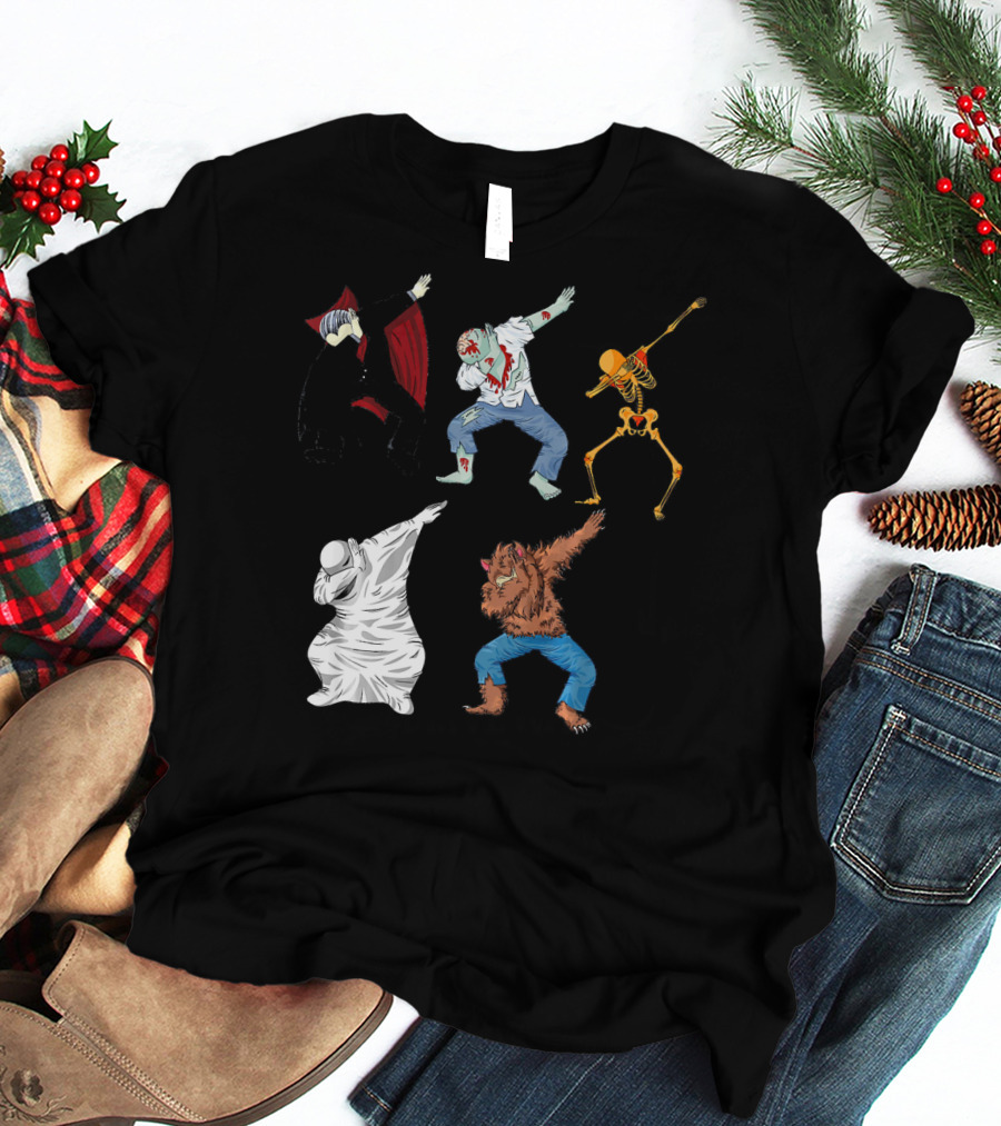 Halloween Monster Mash Dab Dance Party Featuring Vampire Zombie Skeleton Ghost Werewolf T-Shirt