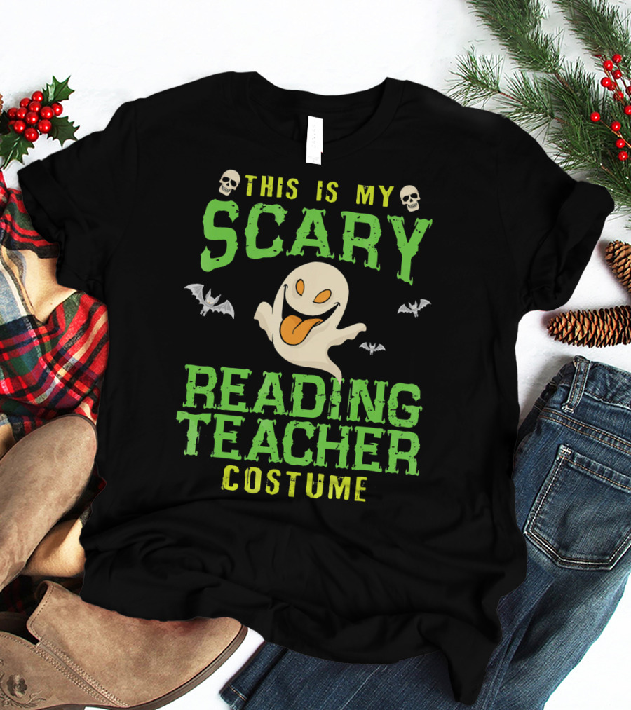 This Is My Scary Reading Teacher Costume Ghost Skulls Bats T-Shirt