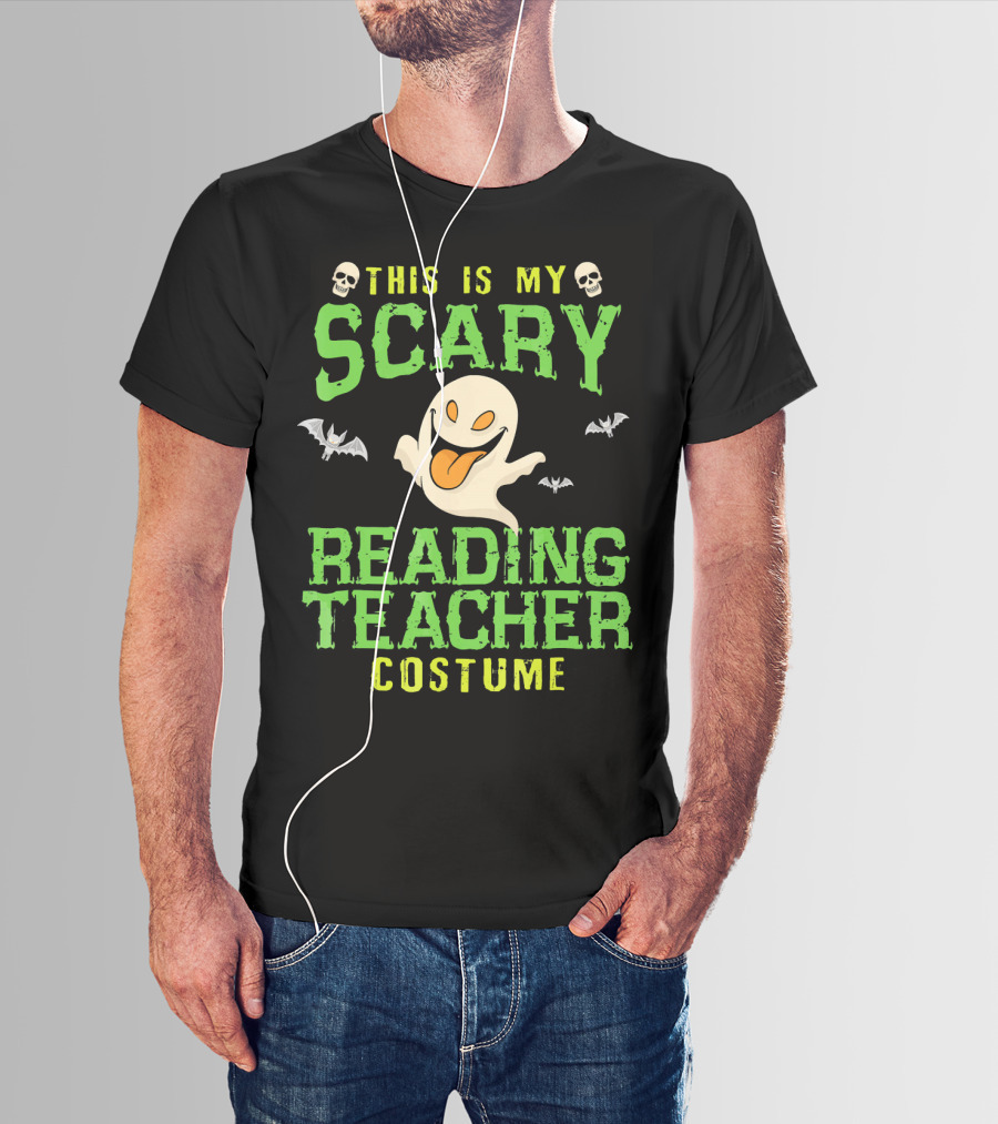 This Is My Scary Reading Teacher Costume Ghost Skulls Bats T-Shirt