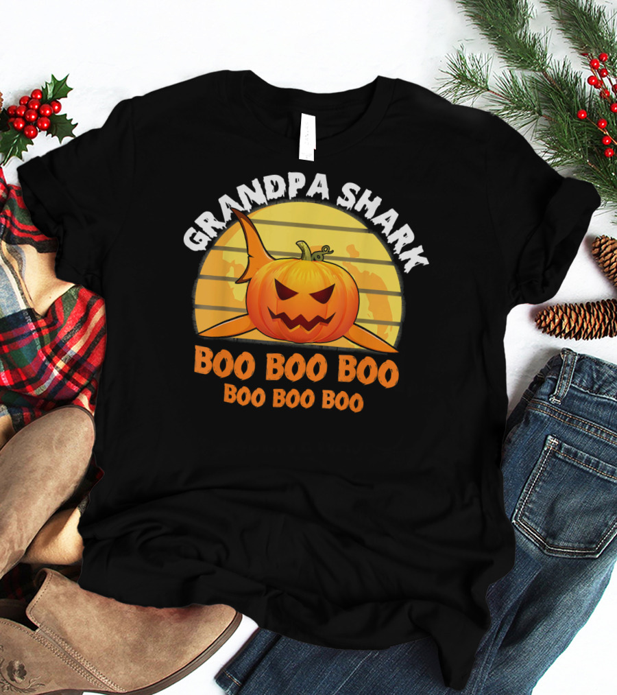 Grandpa Shark Boo Boo Boo Pumpkin Halloween T-Shirt