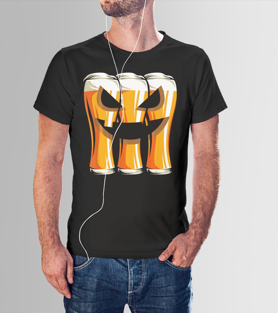 Halloween Pumpkin Beer Glasses Funny Drinking Scary T-Shirt