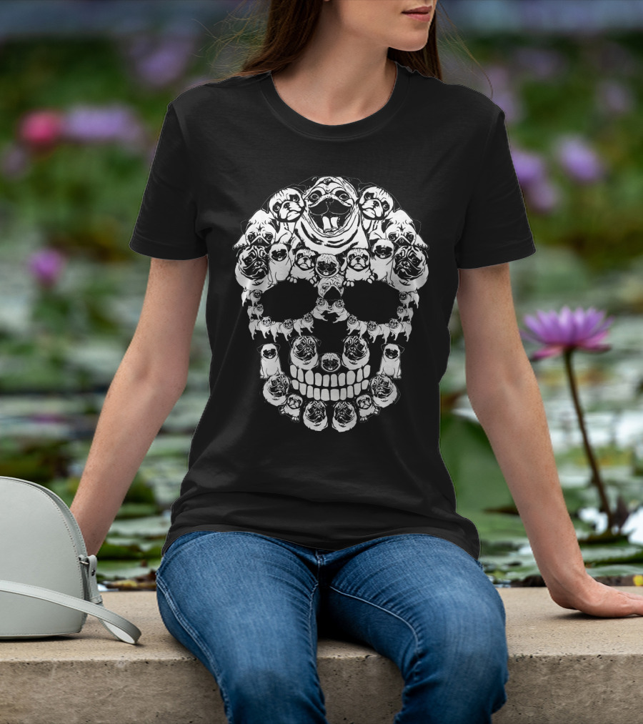 Pug Skull Made Of Dog Faces Halloween T-Shirt