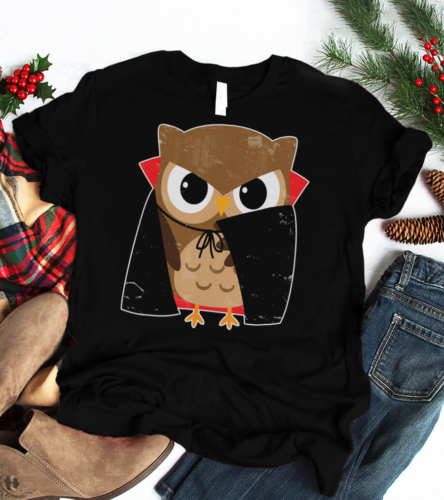Halloween Owl Dressed As Dracula In Cape T-Shirt