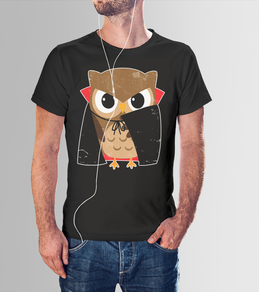 Halloween Owl Dressed As Dracula In Cape T-Shirt