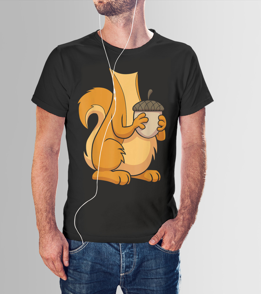 Squirrel Holding Acorn Cartoon T-Shirt