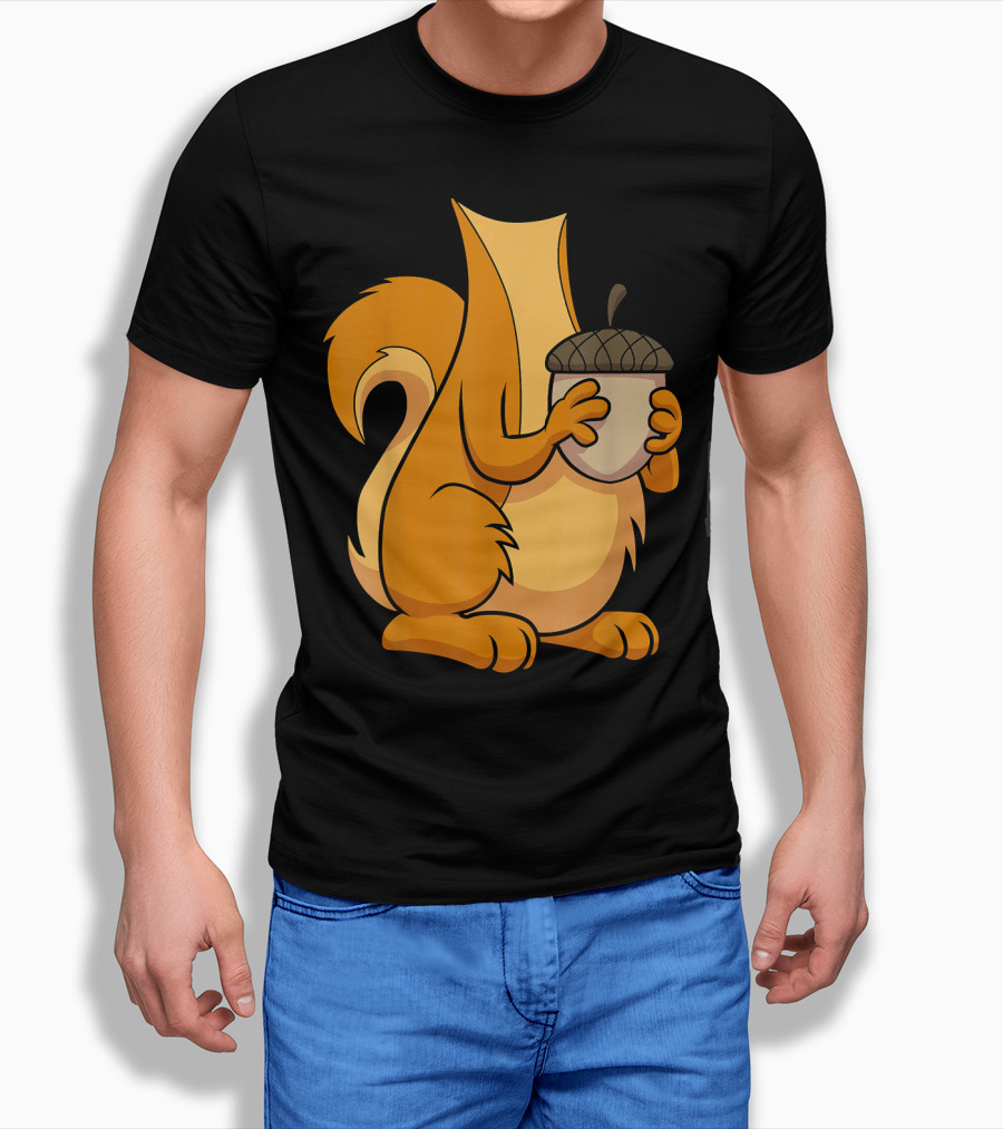 Squirrel Holding Acorn Cartoon T-Shirt