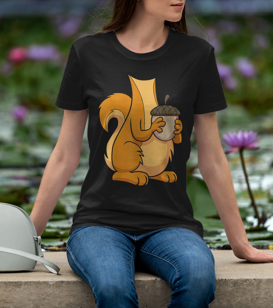 Squirrel Holding Acorn Cartoon T-Shirt