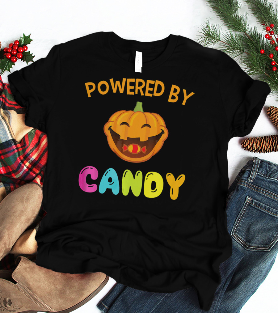 Powered By Candy Halloween Pumpkin Face T-Shirt
