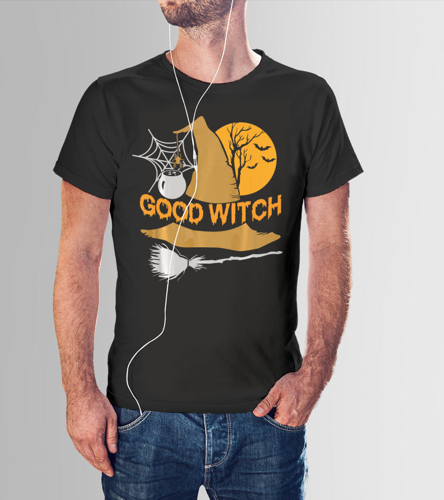 Good Witch Halloween Hat Broomstick Cauldron Bats Moon T-Shirt