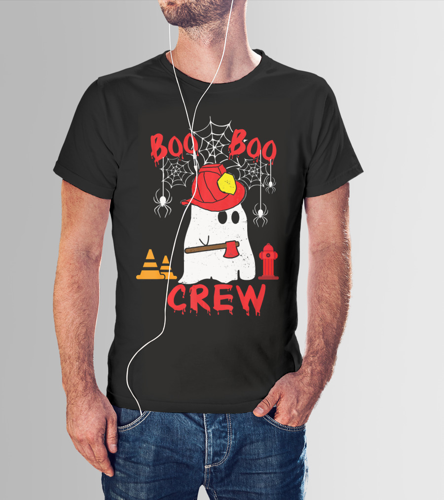 Boo Boo Crew Firefighter Halloween Ghost Spiderwebs And Axe T-Shirt