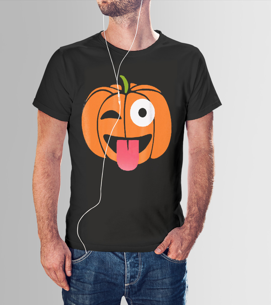 Winking Tongue Out Smiling Pumpkin Face T-Shirt