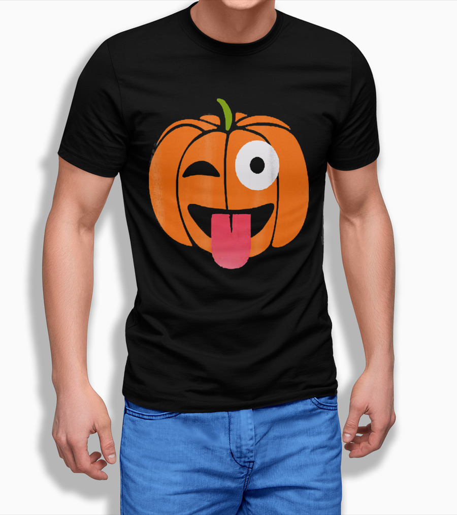 Winking Tongue Out Smiling Pumpkin Face T-Shirt