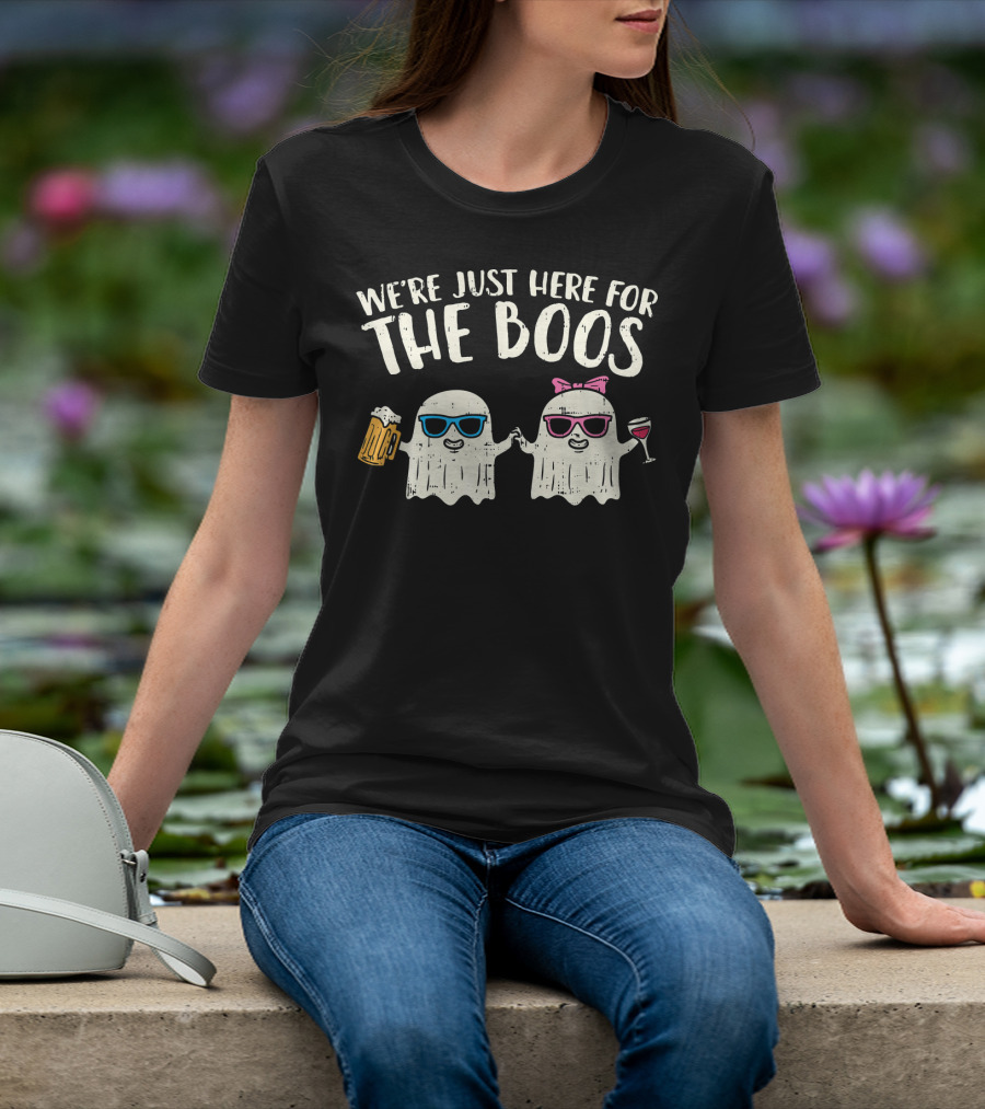 We're Just Here For The Boos Ghosts Beer Wine Halloween Party T-Shirt