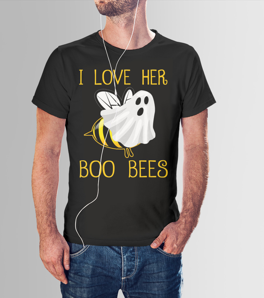 I Love Her Boo Bees Halloween Couple T-Shirt