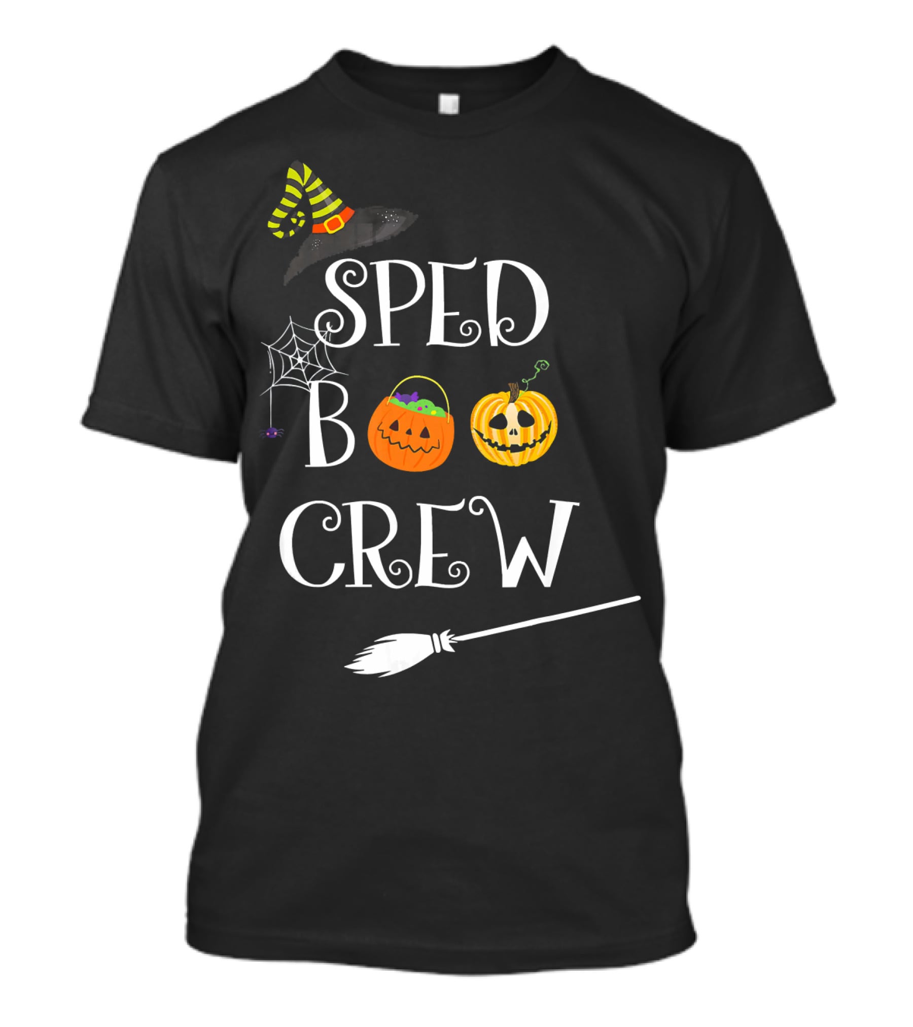 SPED BOO CREW Special Education Teacher Halloween Witch Hat Pumpkin Broom Decor T-Shirt