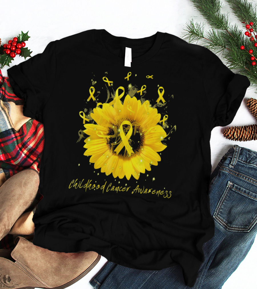 Childhood Cancer Awareness Yellow Ribbon Sunflower T-Shirt