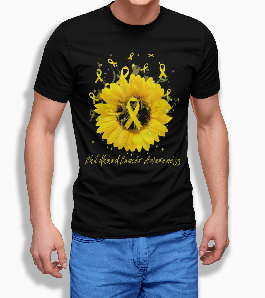 Childhood Cancer Awareness Yellow Ribbon Sunflower T-Shirt