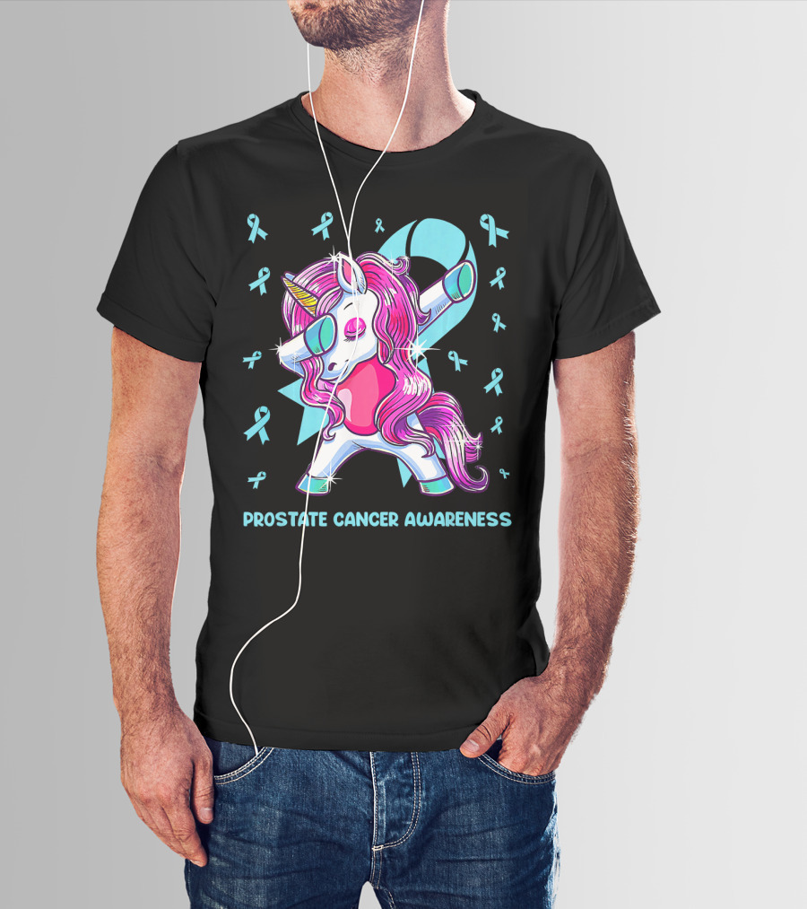 Unicorn Dabbing Prostate Cancer Awareness Ribbons T-Shirt