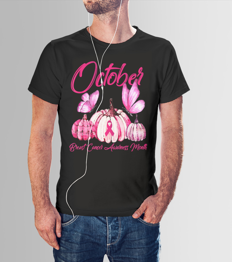 October Pink Pumpkin Breast Cancer Awareness Month T-Shirt