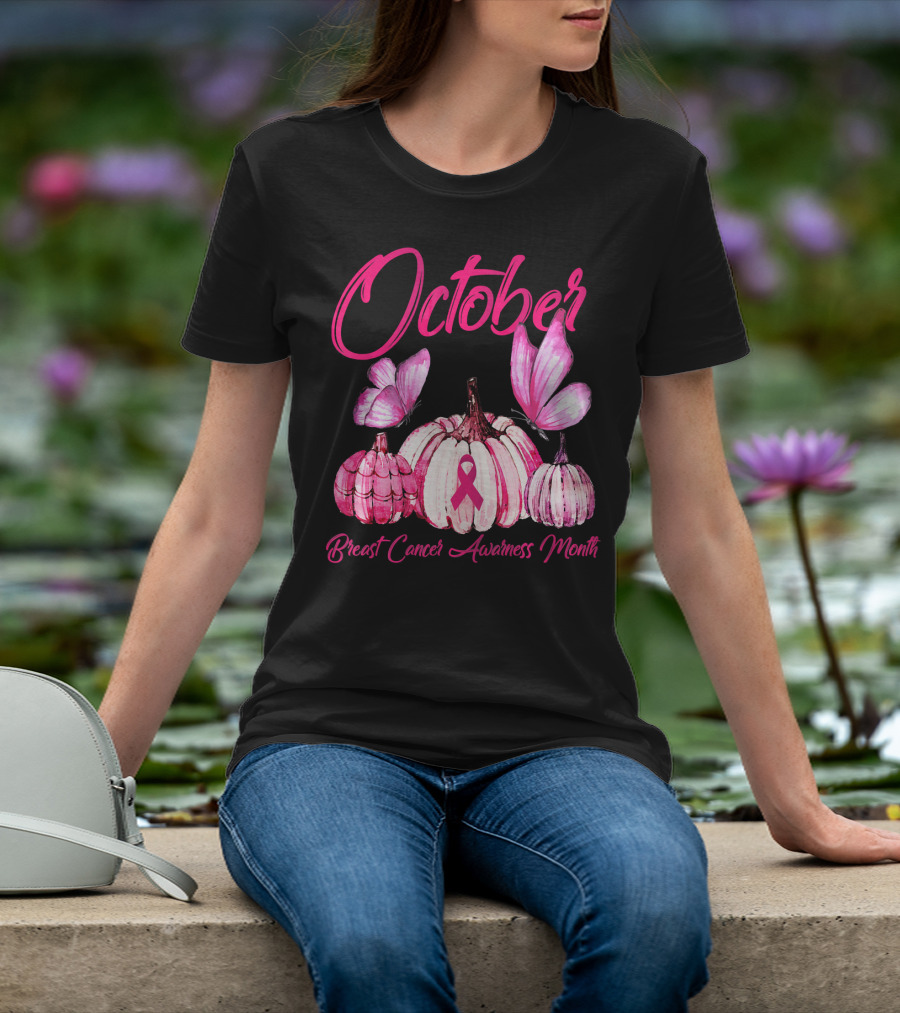October Pink Pumpkin Breast Cancer Awareness Month T-Shirt
