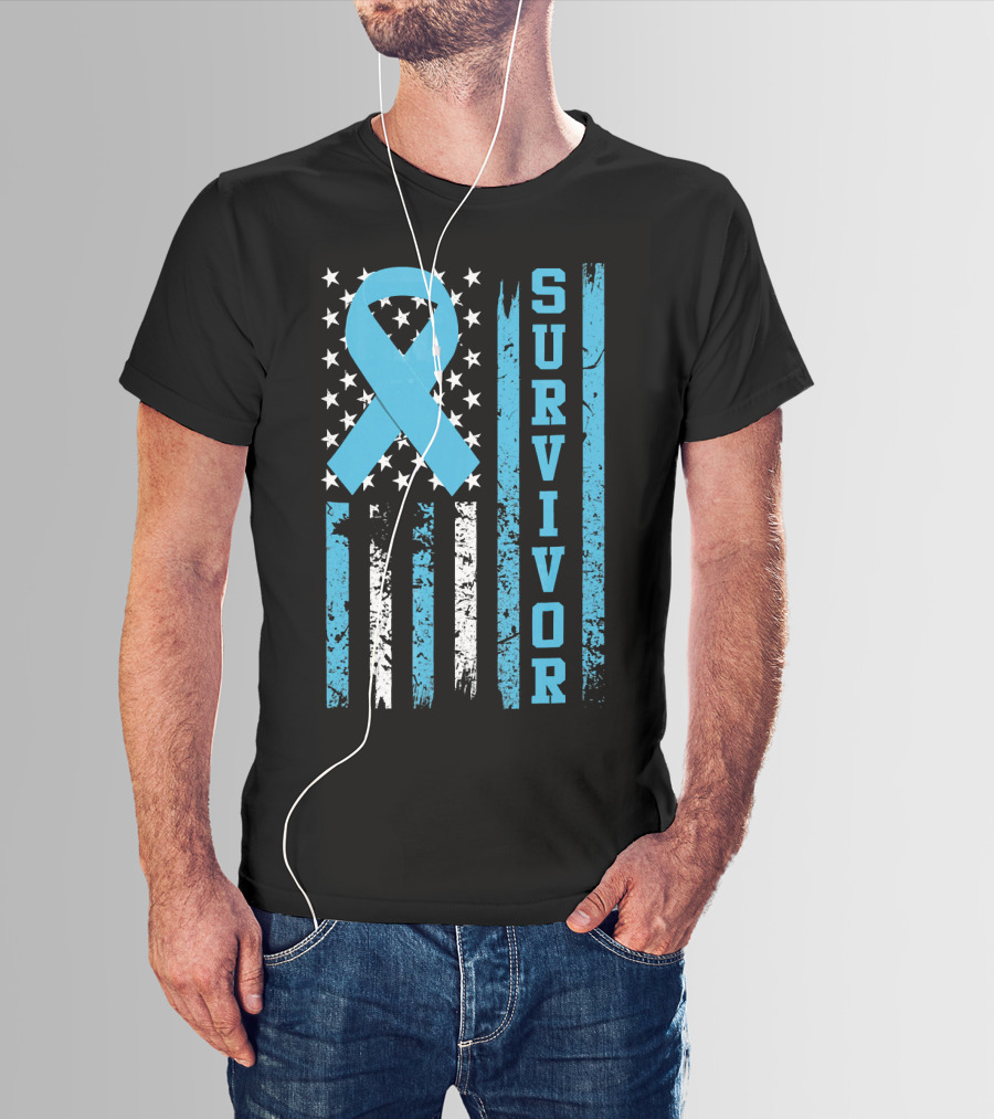 Survivor Blue Ribbon American Flag Prostate Cancer T-Shirt