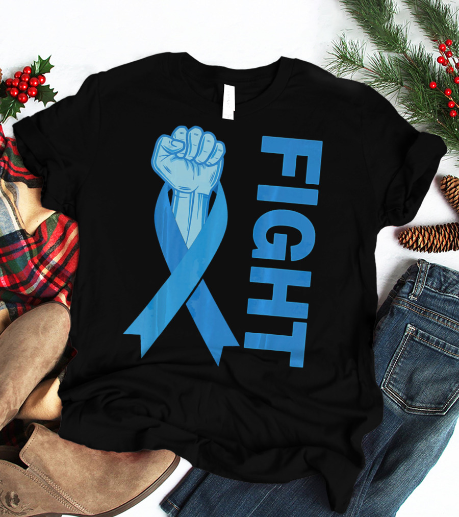 Fight Support Colon Cancer Awareness Rib Symbol Fist T-Shirt