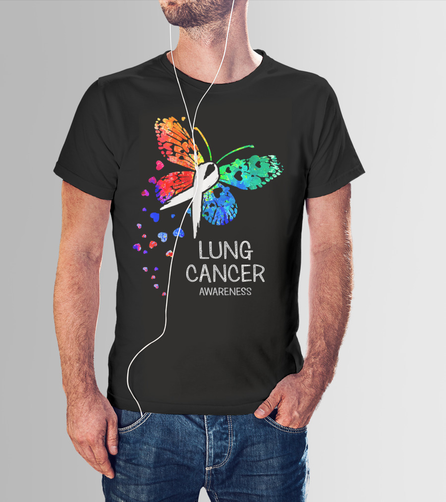 Lung Cancer Awareness Rainbow Butterfly T-Shirt